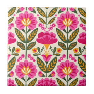 Azulejo Flores Mexicanas Talavera Fuchsia Rosa Floral