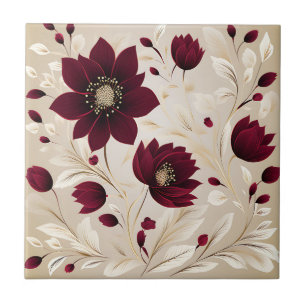 Azulejo Flores Minimalistas Modernas En Borgoña