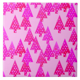 Azulejo Flores modernas árboles de Navidad - rosa fucsia