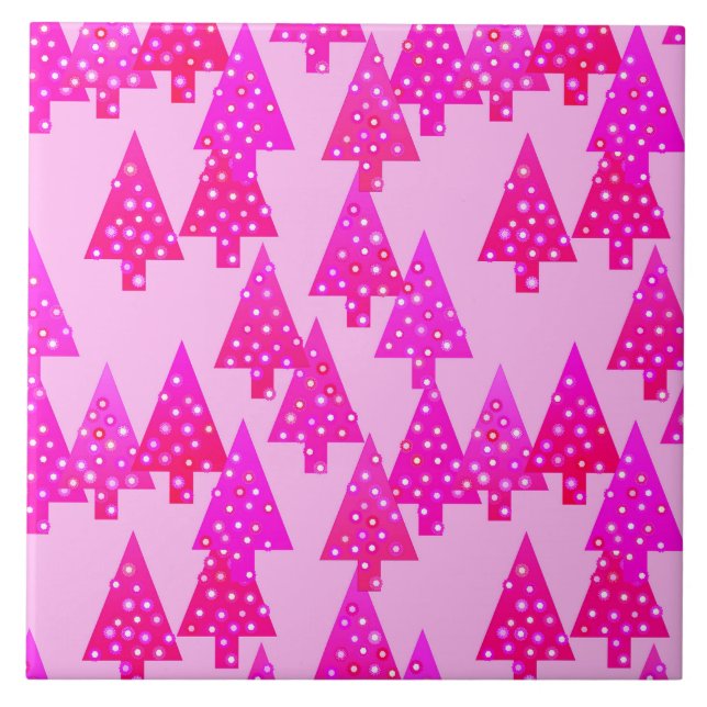 Azulejo Flores modernas árboles de Navidad - rosa fucsia (Frente)
