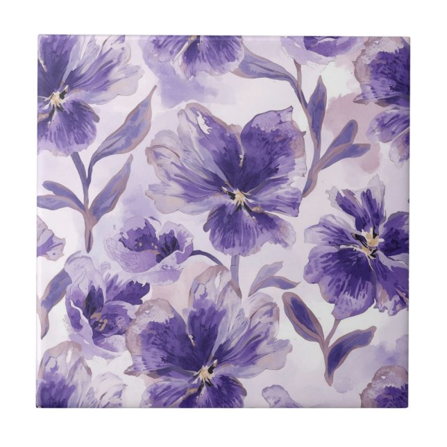 Azulejo Flores Moradas Acuarela Flores Púrpuras Pintadas (Frente)
