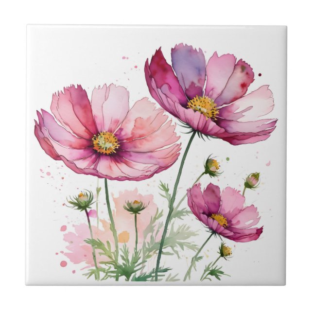 Azulejo Flores moradas de cosmos (Frente)