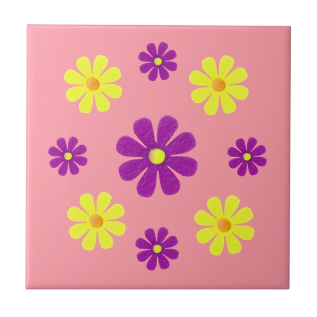 Azulejo Flores moradas y amarillas de primavera para la co (Frente)