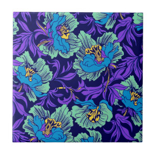 Azulejo Flores moradas y azules William Morris