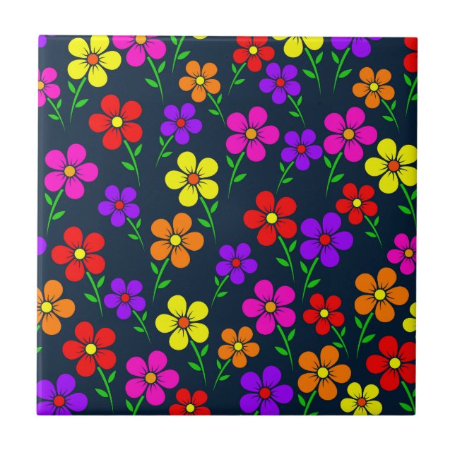 Azulejo Flores Multicolores Patrón Floral (Frente)
