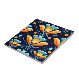 Azulejo flores naranjas azules Art Deco