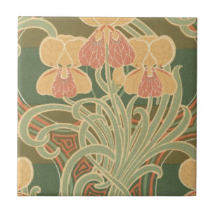 Azulejo flores naranjas bonitas diseño art nouveau