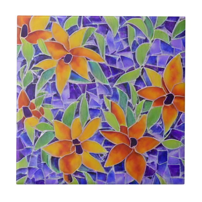 Azulejo Flores naranjas de mosaico de mosaico marroquí púr (Frente)