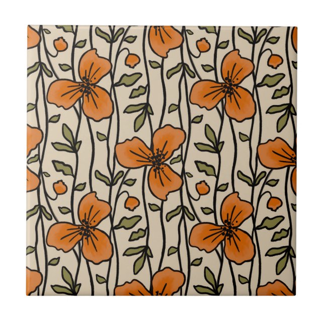 Azulejo Flores Naranjas delgadas verticales en los jardine (Frente)
