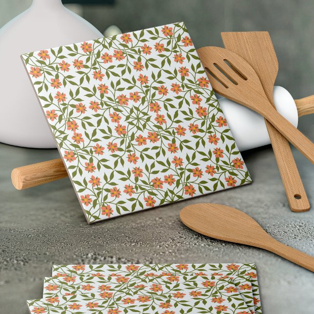 Azulejo Flores naranjas, patrón floral, vegetación, boho (Subido por el creador)