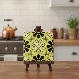 Azulejo Flores negras sobre el patrón de fondo verde limón