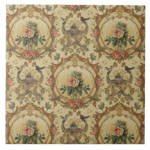 Azulejo Flores Ornitológicas Elegantes Vintage Nouveau