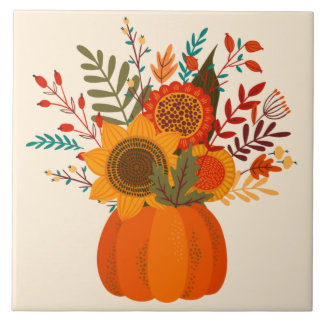 Azulejo Flores otoñales modernas en calabaza