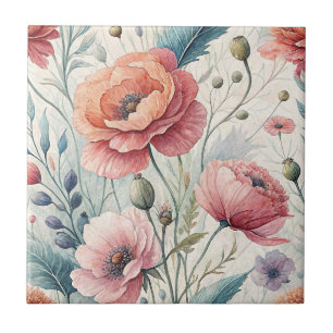 Azulejo Flores Pintadas a Mano - Diseño Floral Sage y Cora