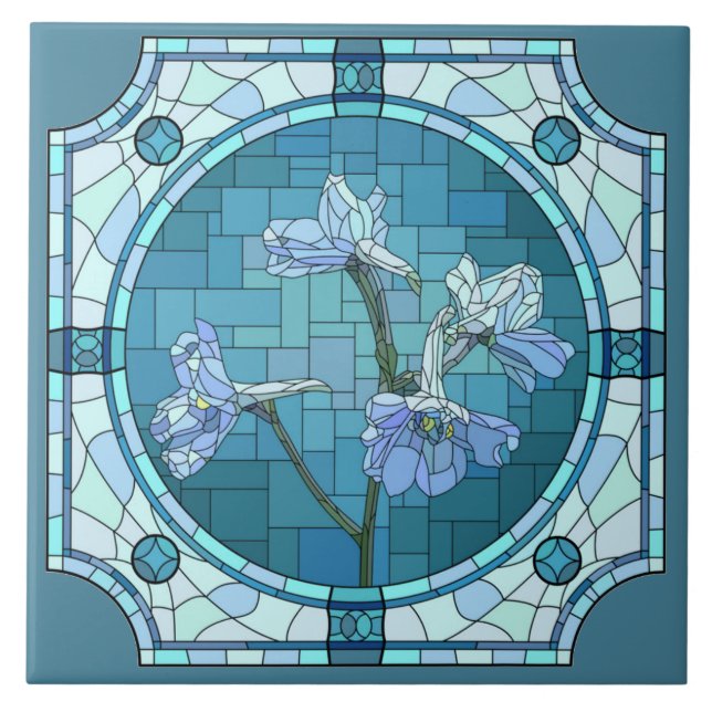 Azulejo Flores pintadas, Iris azul (aspecto de cristal man (Frente)