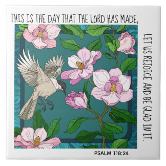 Azulejo Flores pintadas y pájaro con verso Salmo 118:24