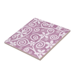 Azulejo Flores Remolinos Polvo Rosa Blanco Patrón Capricho
