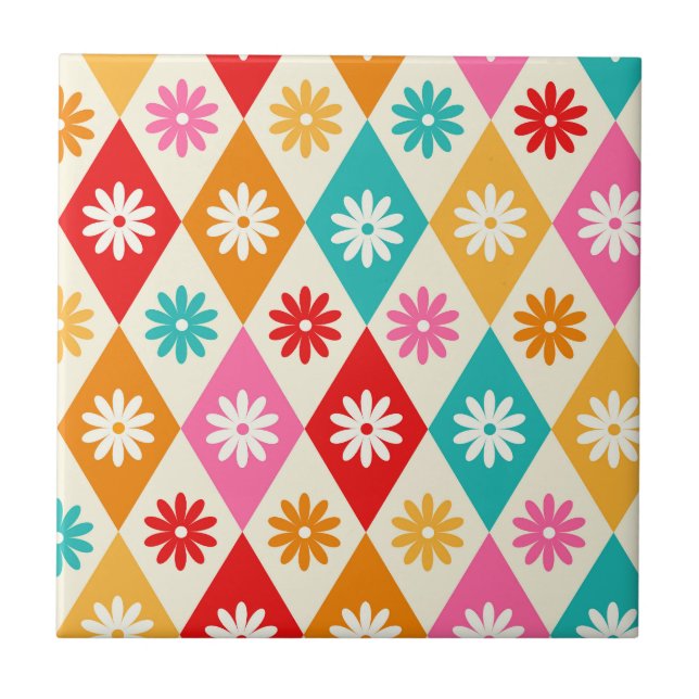 Azulejo Flores retro en diamantes de Harelquin de mediados (Frente)