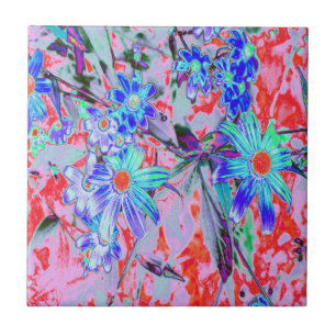 Azulejo Flores Retro Psicodélicas Aqua Verde y Naranja