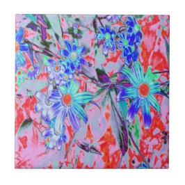 Azulejo Flores retro psicodélicas de Aqua verde y Naranja