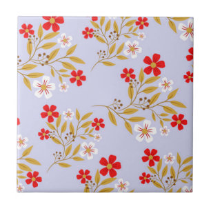 Azulejo Flores rojas bonitas de estilo vintage en patrón a