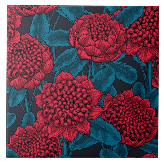 Azulejo Flores rojas de waratah (Frente)