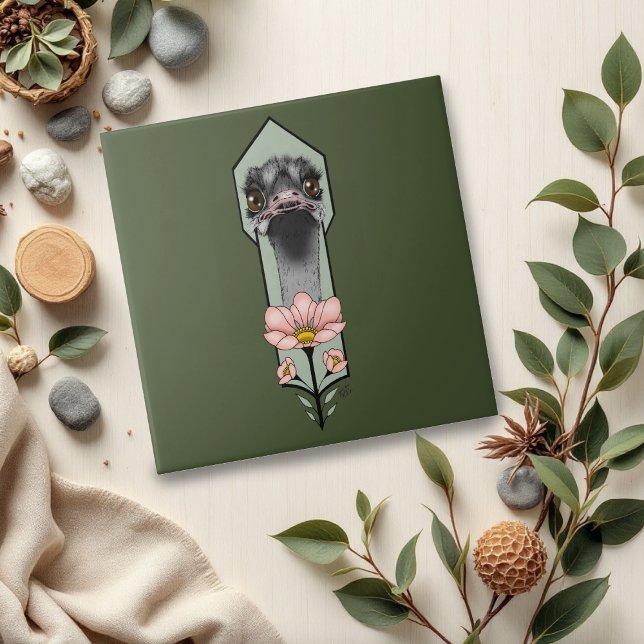 Azulejo Flores Rosa Avestruz Verde Oliva Art Déco (Subido por el creador)