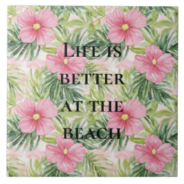 Azulejo Flores rosa tropical