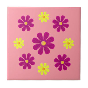 Azulejo Flores rosa y amarilla de primavera para la cocina