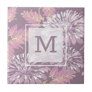 Azulejo Flores rosadas, acuarela, retro