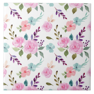 Azulejo Flores rosadas acuarela sin fisuras