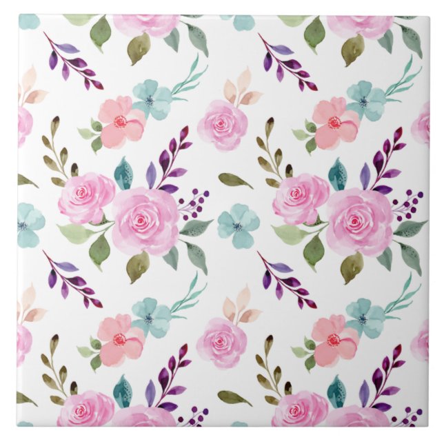 Azulejo Flores rosadas acuarela sin fisuras (Frente)