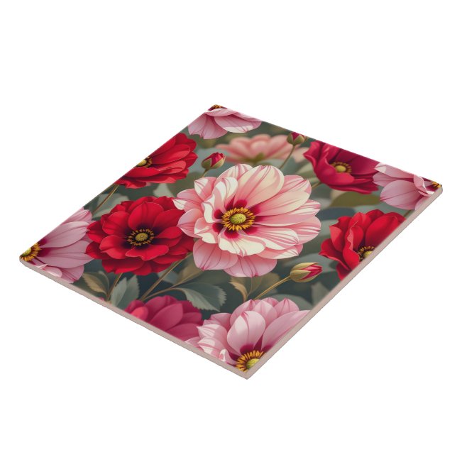 Azulejo Flores rosadas, rojas y malvas (Lado)