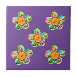 Azulejo Flores rosadas, violetas, amarillas en violeta