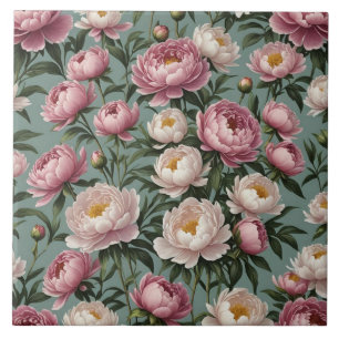 Azulejo Flores rosadas y blancas Peony