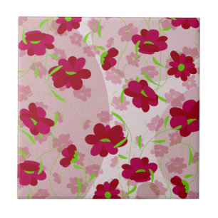 Azulejo Flores rosadas y rojas - Floral