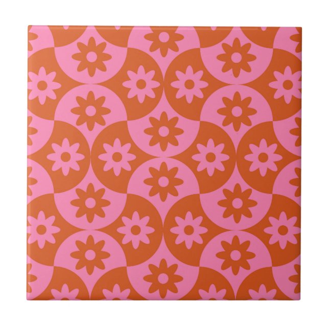 Azulejo Flores rosas y Naranjas en vieira de mediados del  (Frente)