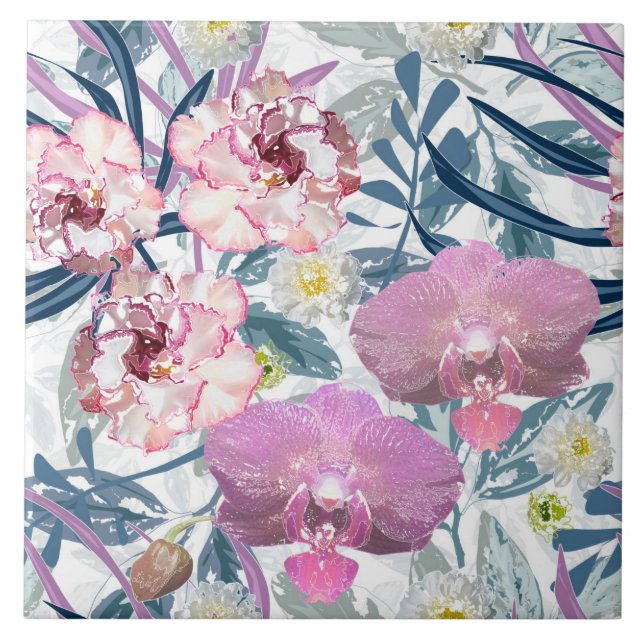 Azulejo Flores rosas y orquídeas. (Frente)