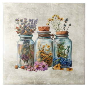 Azulejo Flores Rústicas de Acuarela en Tarros