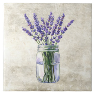 Azulejo Flores Rústicas Lavanda en Tarro Antiguo 