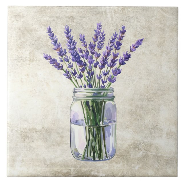 Azulejo Flores Rústicas Lavanda en Tarro Antiguo  (Frente)