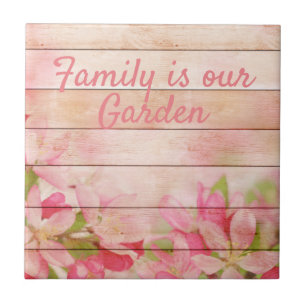 Azulejo Flores rusticas rosadas en madera