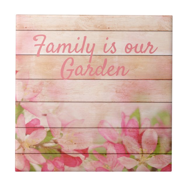 Azulejo Flores rusticas rosadas en madera (Frente)