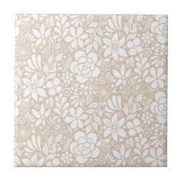 Azulejo Flores salvajes y hojas blancas negrita