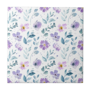 Azulejo Flores silvestres acuarela púrpura verde