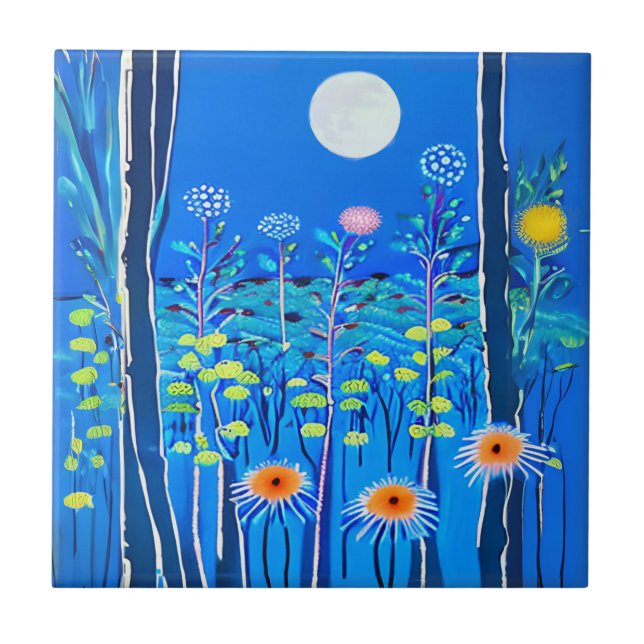 Azulejo Flores silvestres bajo una luna llena (Frente)
