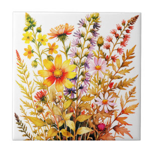 Azulejo Flores silvestres bastante coloridas acuarela
