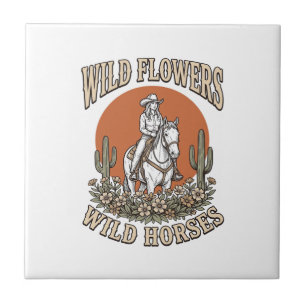 Azulejo Flores Silvestres Caballo Salvaje Camisa Occidenta