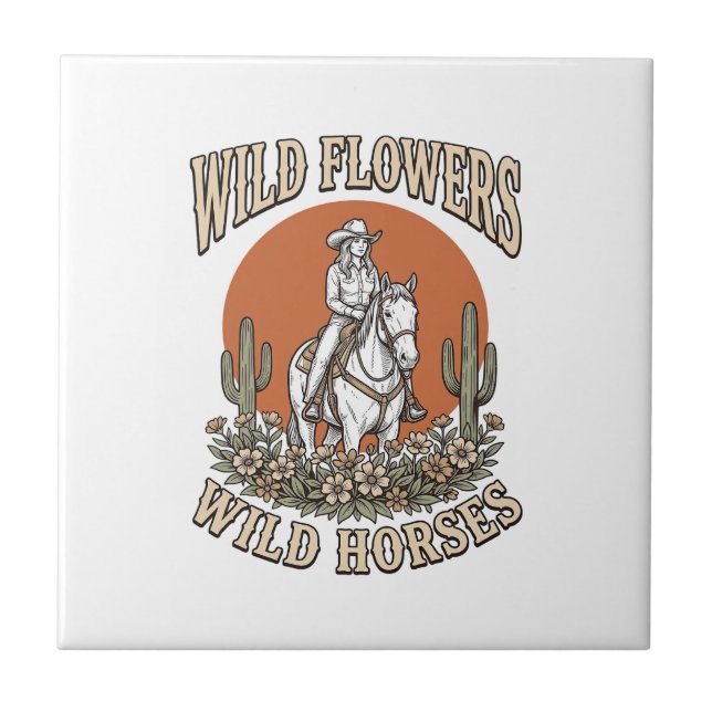 Azulejo Flores Silvestres Caballo Salvaje Camisa Occidenta (Frente)