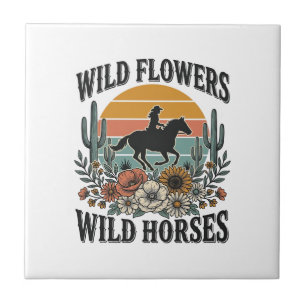 Azulejo Flores Silvestres Caballos Salvajes Camisa Floral